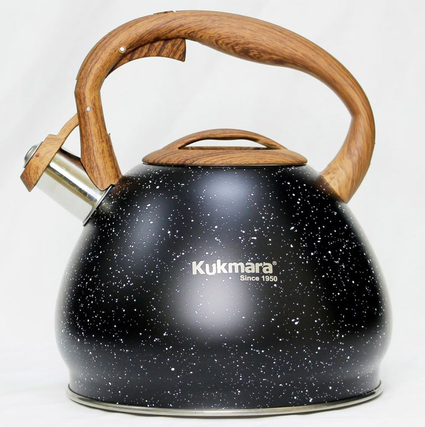 Чайник Kukmara Из коррозионностойкой стали с деревянной ручкой, темный мрамор, 3л. (kuk-07/3555)