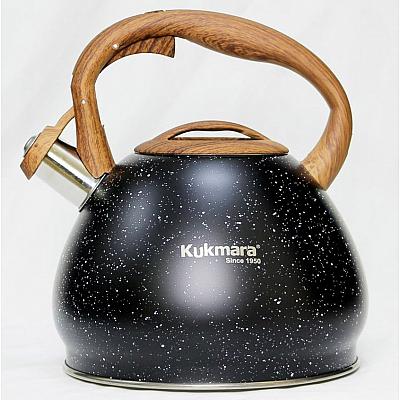Чайник  Kukmara Из коррозионностойкой стали с деревянной ручкой, темный мрамор, 3л. (kuk-07/3555)
