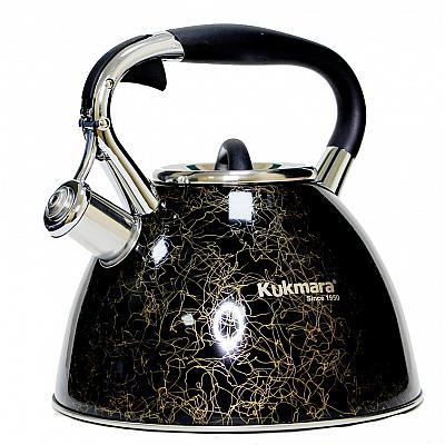 Чайник  Kukmara Из коррозионностойкой стали с деревянной ручкой, линия Грация чёрно-золотой, 3л. (kuk-07/5755)