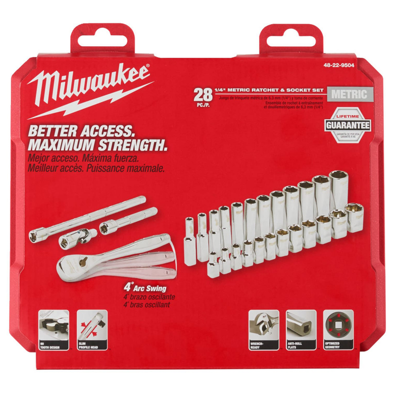 Наборы инструментов Milwaukee метрические головоки с воротком 1/4 дюйма (4932464943), 28 предметов