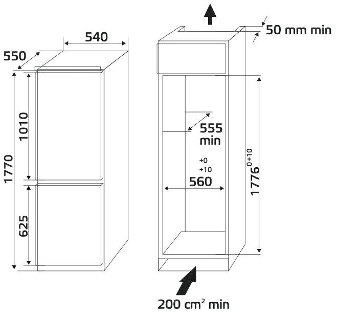 Встраиваемые двухкамерные холодильники Hofmann RB241FNF/HF
