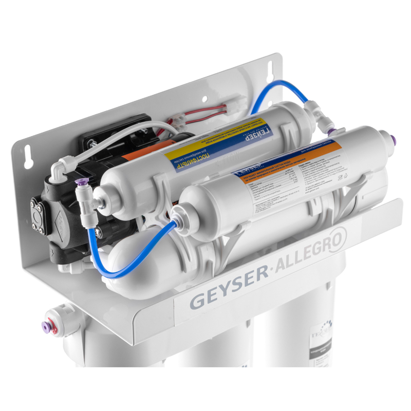 Фильтры для воды Гейзер Аллегро ПМ, обратный осмос с помпой и минерализатором, бак 12 л (20039)