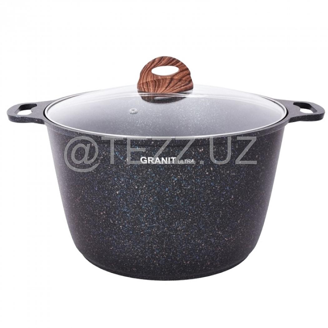 Кастрюля Kukmara Granit ultra,10л со стеклянной крышкой, антипригар, Blue (кгг102а)