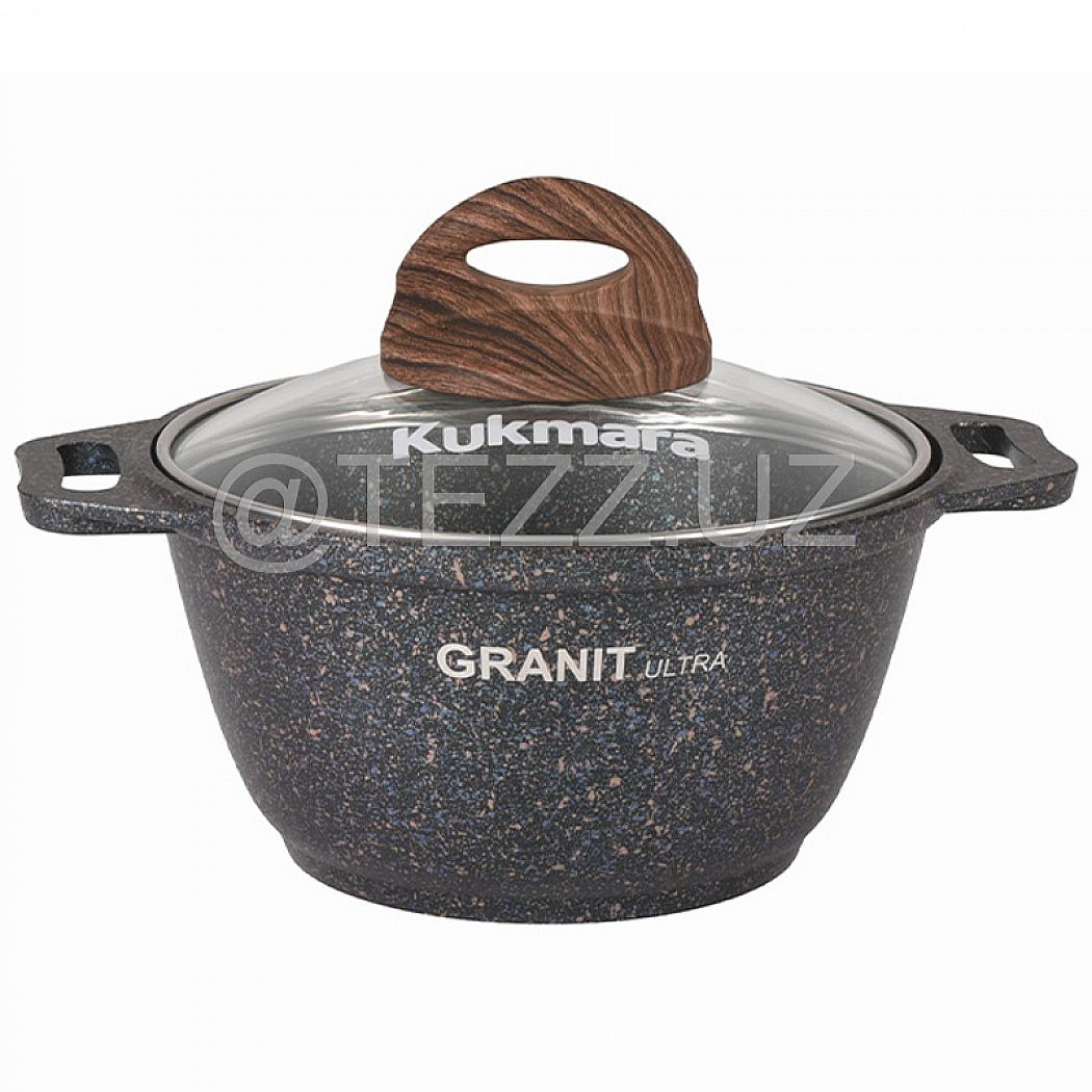Кастрюля Kukmara Granit ultra,1л со стеклянной крышкой, антипригар, Blue (кгг12а)
