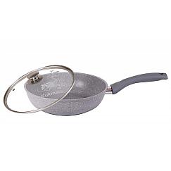 Сковородка  Kukmara 260/60мм с ручкой, стекл. крышкой, антипригар, светлый мрамор (смс26603а)