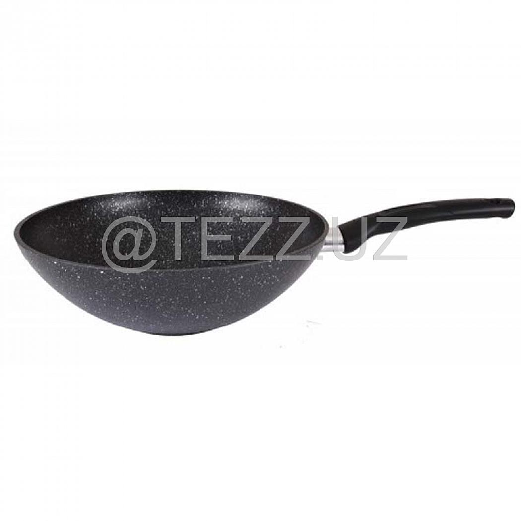 Сковородка Kukmara WOK (классическая) 280/95мм с ручкой, антипригар, темный мрамор (свкмт280а)