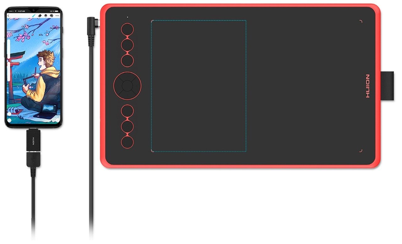 Графические планшеты HUION Inspiroy Ink H320M Coral red