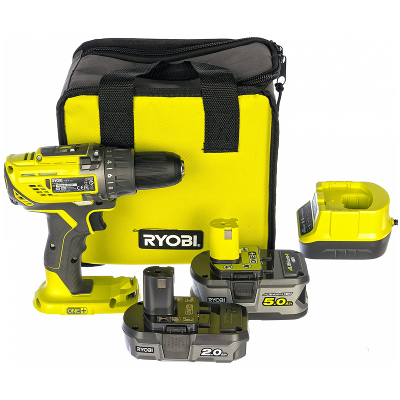 Аккумуляторная дрель-шуруповерт RYOBI R18DD3-252S ONE+ (5133003353) 2 Ah/ 5 Ah