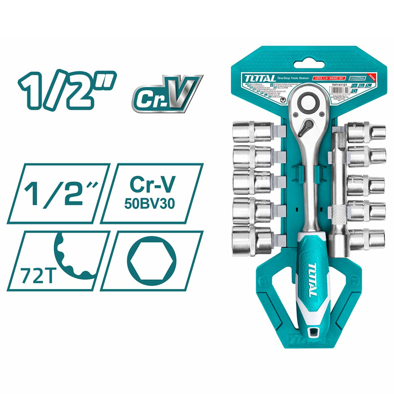 Наборы инструментов TOTAL THT141121 трещотка быстросъемная с головками, 12 предметов