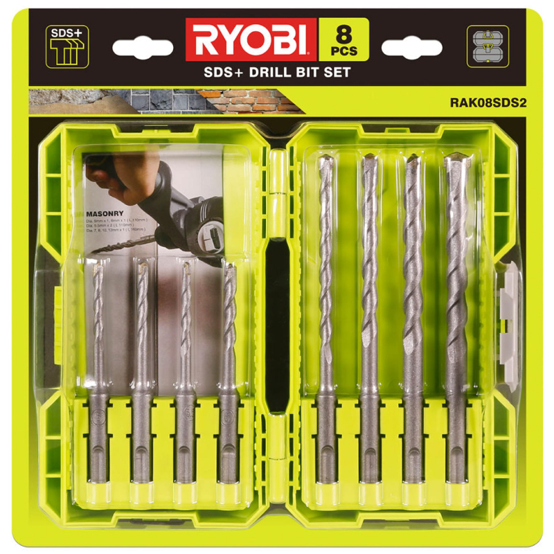 Наборы инструментов RYOBI RAK08SDS2 буры SDS Plus (5132004209), 8 предметов