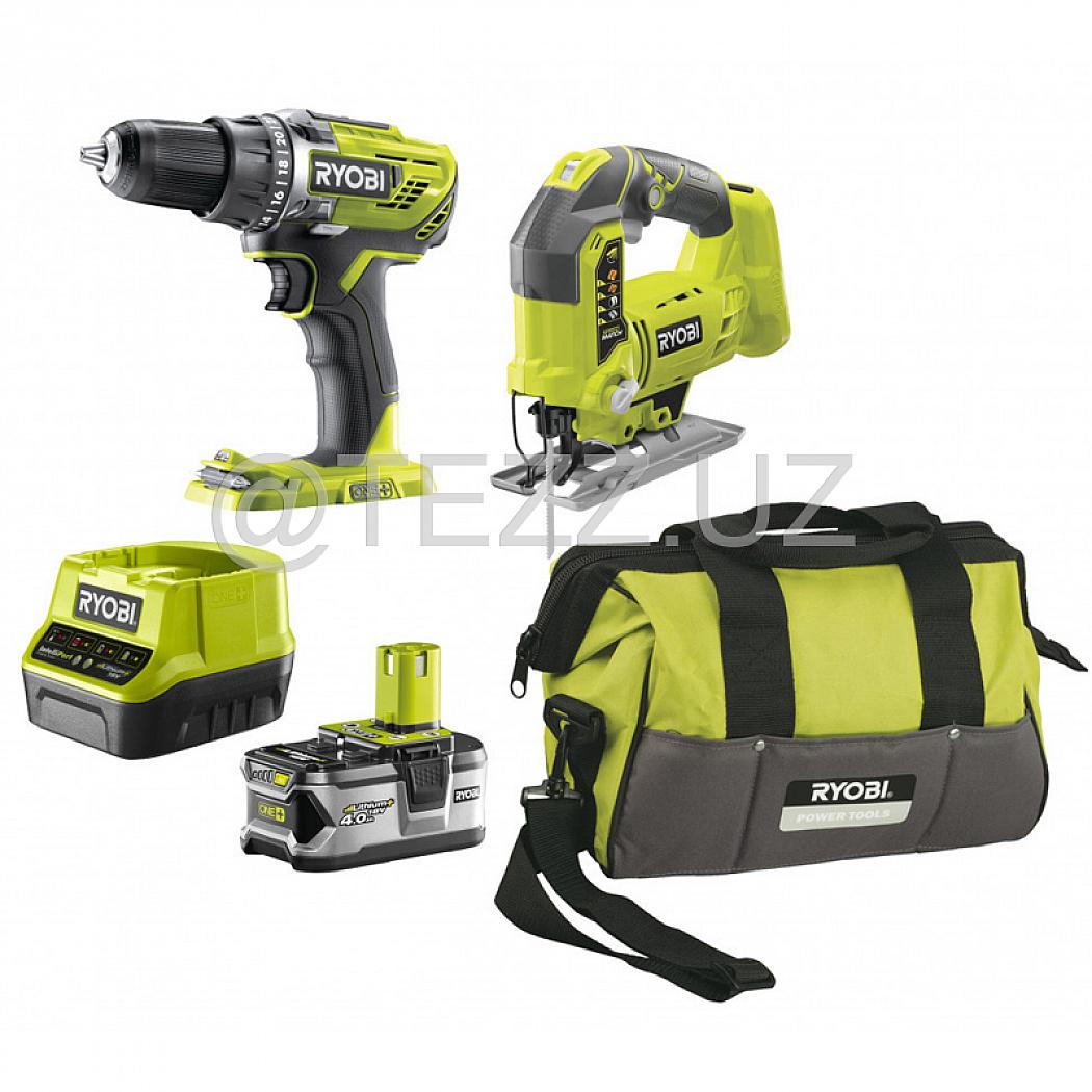 Наборы инструментов RYOBI R18DDJS-220S дрель-шуруповерт и лобзик (5133003575), 6 предметов