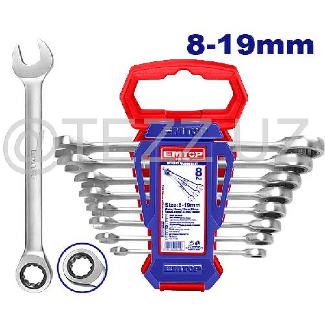 Наборы инструментов EMTOP ECSS10802 комбинированные ключи с трещоткой